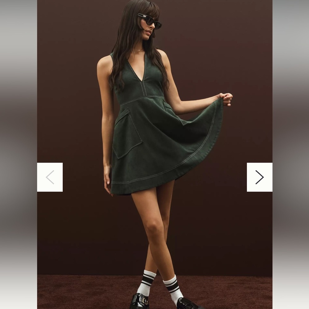 Green Faux Suede A-Line Mini Dress